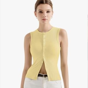 SUUKSESS Yellow Ribbed Button-Front Tank Top